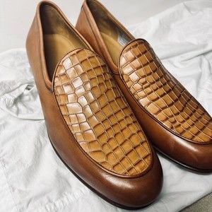 new Paul Fredrick brown crocodile Italian leather new loafers 12 dress shoe